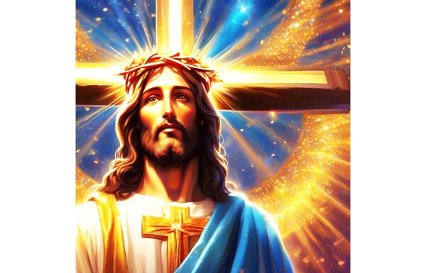 JESUS ON DETACHED SHINING CROSS