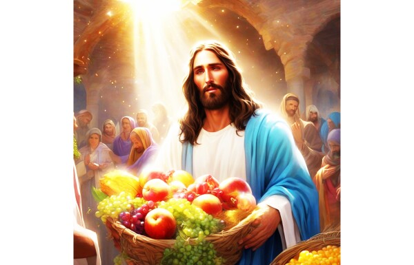 JESUS OFFERING FRUIT TO WORSHIPPERS