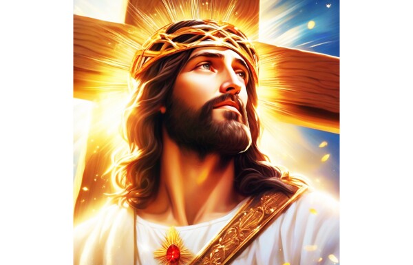 JESUS WITH GOLDEN CROSS AT HIS BACK