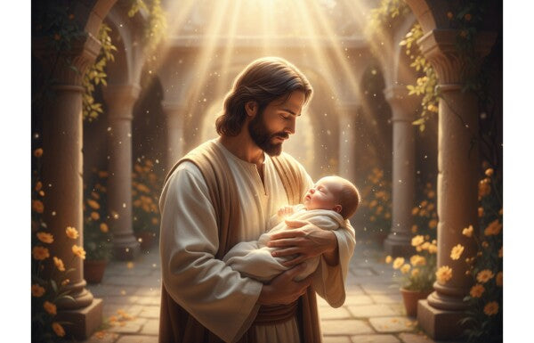 JESUS CONSOLES BEAUTIFUL BABY, IN SHIMMERING LIGHT