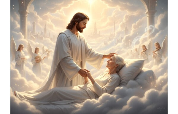 JESUS WELCOMING DYING OLD WOMAN TO HEAVEN