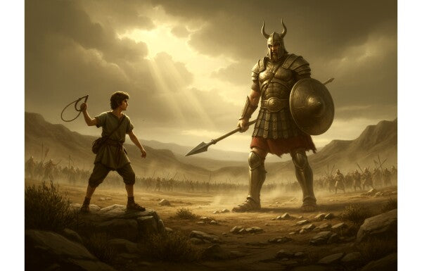 DAVID CONFRONTS GOLIATH, THE GIANT