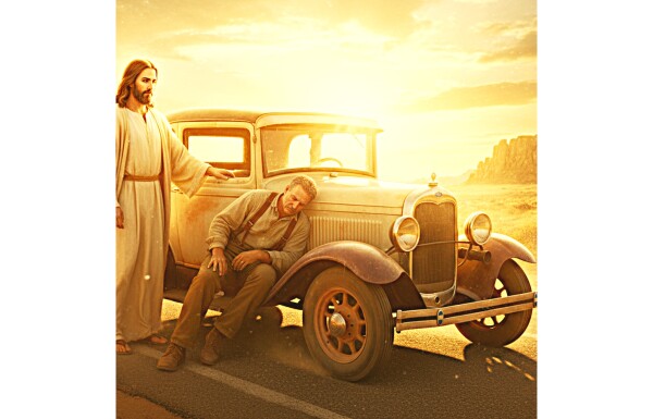 JESUS AIDS OLD MAN WITH BROKEN-DOWN PICKUP TRUCK