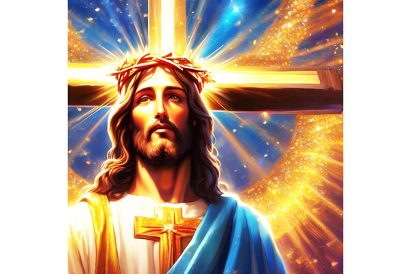 JESUS ON DETACHED SHINING CROSS