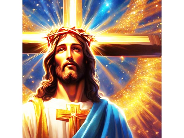 JESUS ON DETACHED SHINING CROSS