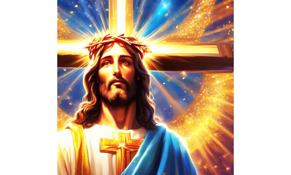 JESUS ON DETACHED SHINING CROSS