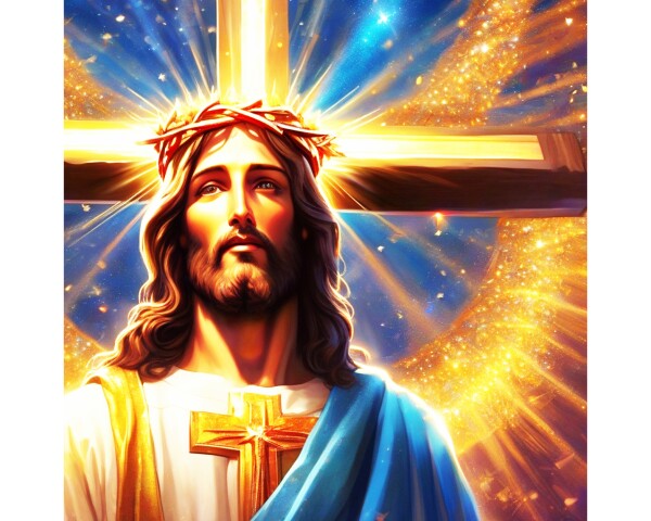 JESUS ON DETACHED SHINING CROSS