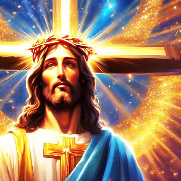 JESUS ON DETACHED SHINING CROSS