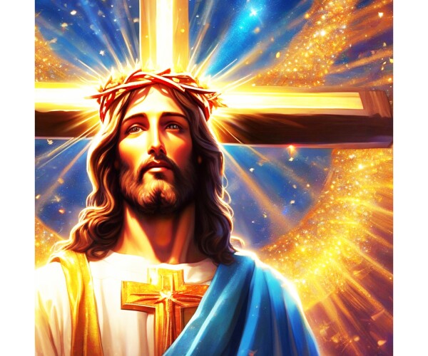 JESUS ON DETACHED SHINING CROSS