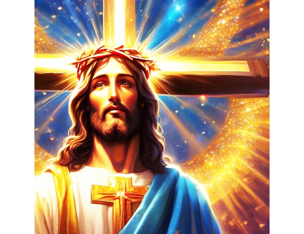 JESUS ON DETACHED SHINING CROSS