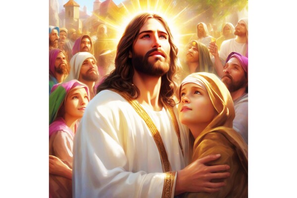 JESUS AND HIS WORSHIPPERS -- GAZING, TOWARDS HEAVEN