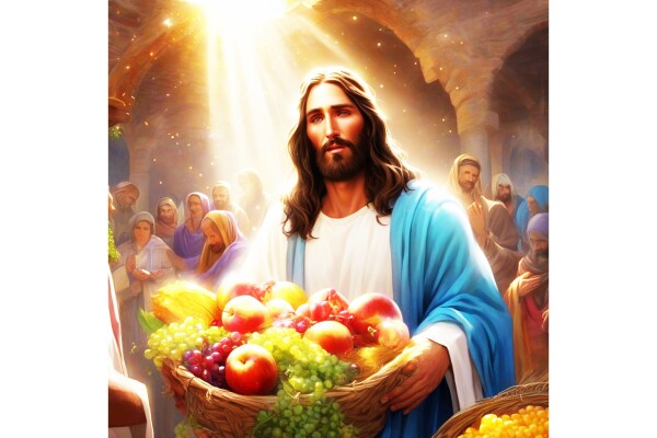 JESUS OFFERING FRUIT TO WORSHIPPERS