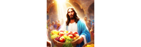 JESUS OFFERING FRUIT TO WORSHIPPERS