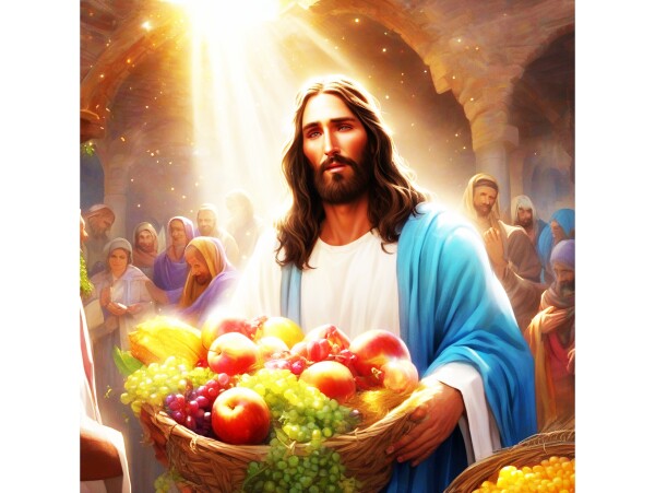 JESUS OFFERING FRUIT TO WORSHIPPERS