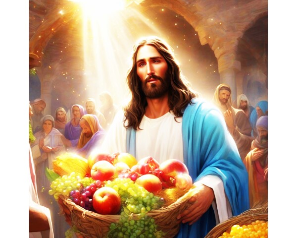 JESUS OFFERING FRUIT TO WORSHIPPERS