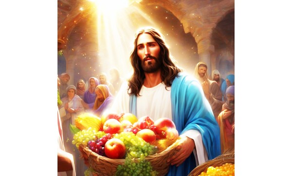 JESUS OFFERING FRUIT TO WORSHIPPERS