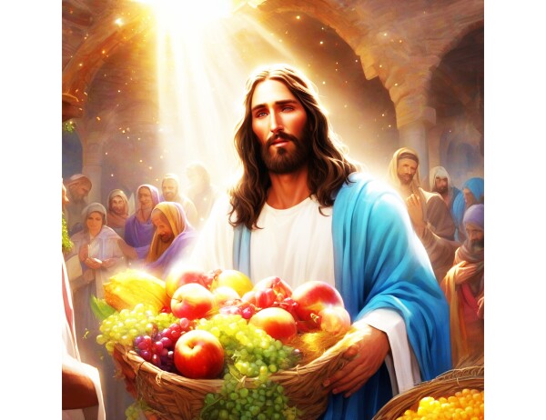 JESUS OFFERING FRUIT TO WORSHIPPERS