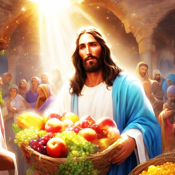 JESUS OFFERING FRUIT TO WORSHIPPERS