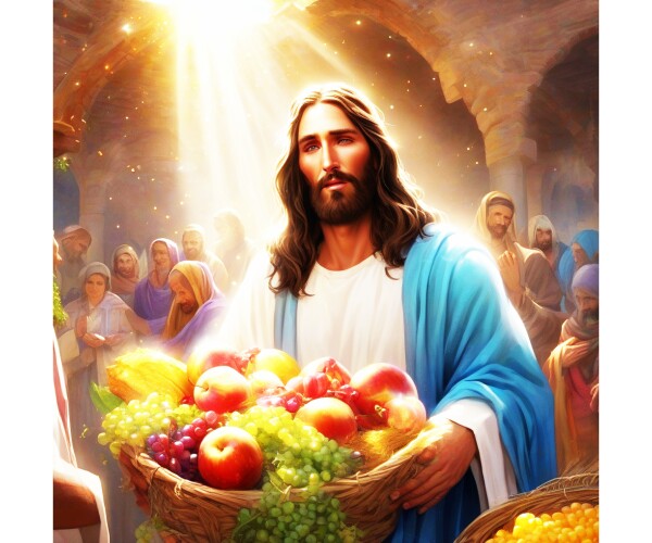 JESUS OFFERING FRUIT TO WORSHIPPERS