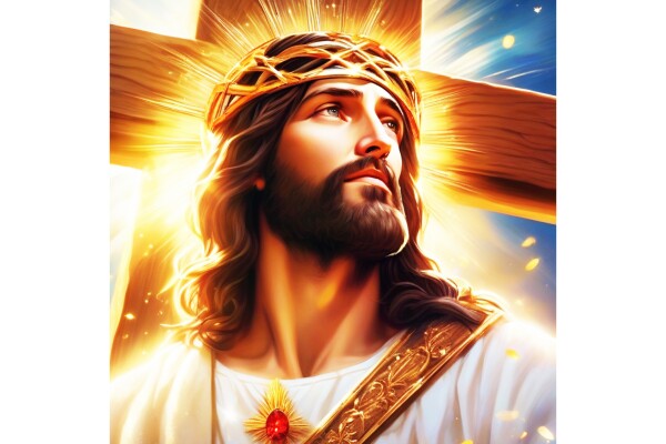 JESUS WITH GOLDEN CROSS AT HIS BACK