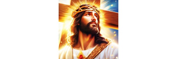 JESUS WITH GOLDEN CROSS AT HIS BACK
