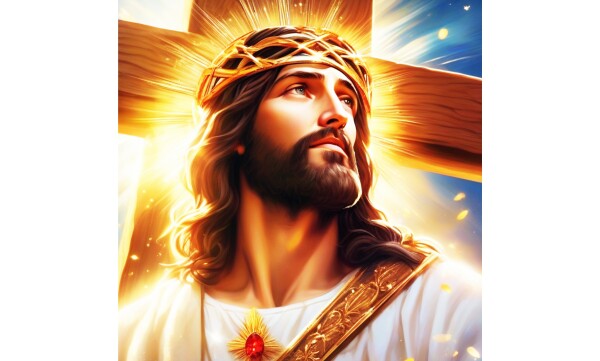 JESUS WITH GOLDEN CROSS AT HIS BACK