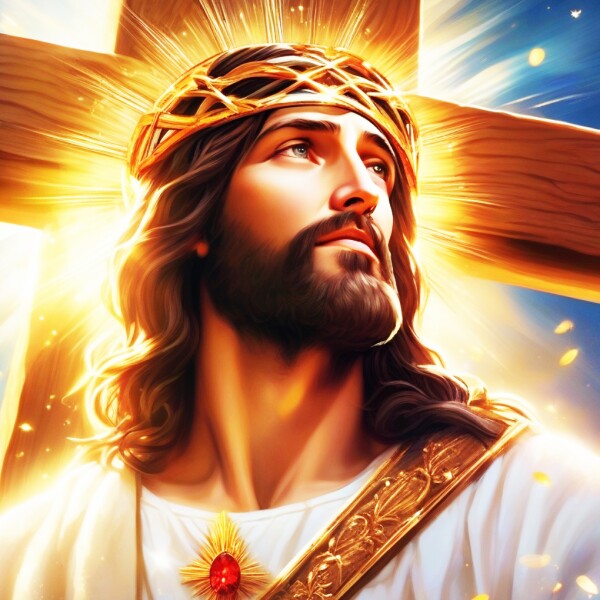 JESUS WITH GOLDEN CROSS AT HIS BACK