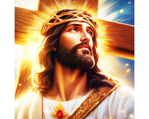 JESUS WITH GOLDEN CROSS AT HIS BACK