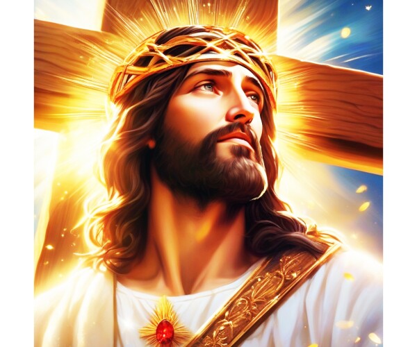 JESUS WITH GOLDEN CROSS AT HIS BACK