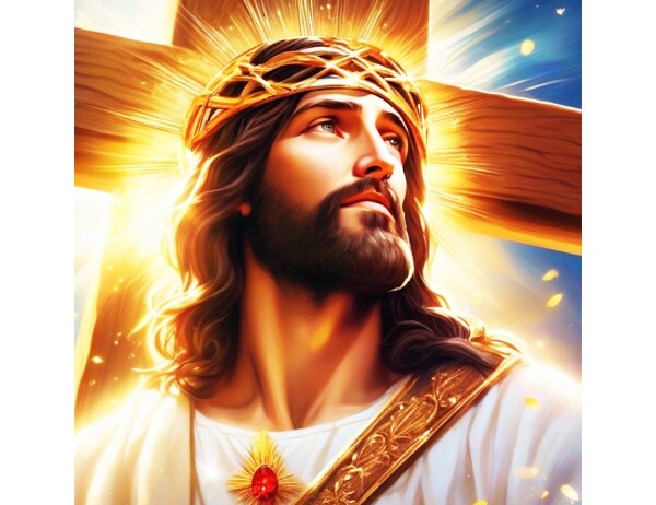 JESUS WITH GOLDEN CROSS AT HIS BACK