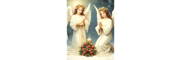 TWIN ANGELS ABOVE CHRISTMAS TREE