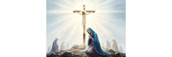 JESUS ON CROSS, MARY MOURNS AT HIS SIDE