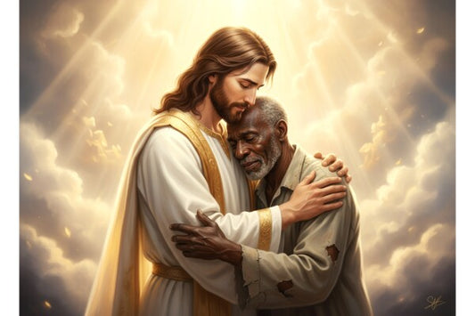 JESUS CARES FOR OLD RAGGED BLACK MAN