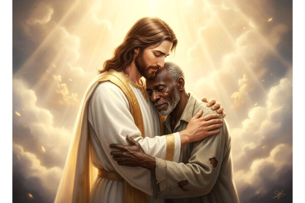 JESUS CARES FOR OLD RAGGED BLACK MAN