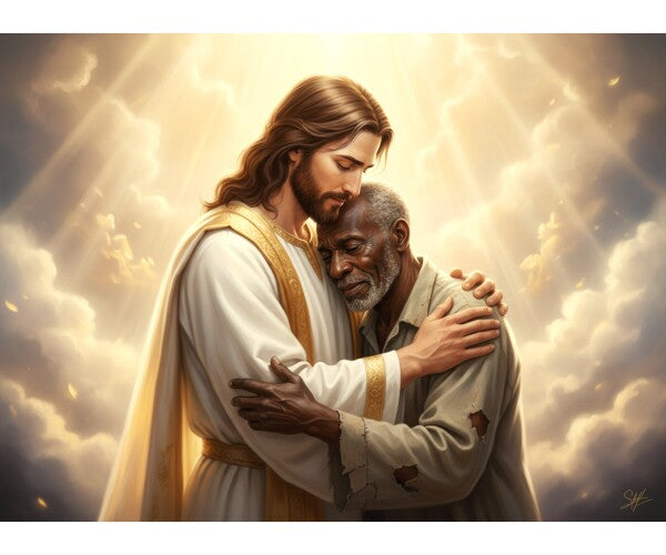 JESUS CARES FOR OLD RAGGED BLACK MAN
