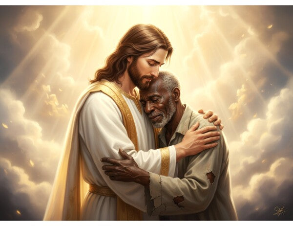 JESUS CARES FOR OLD RAGGED BLACK MAN
