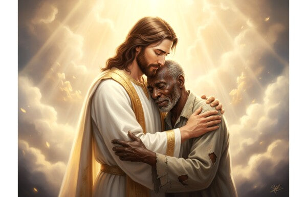 JESUS CARES FOR OLD RAGGED BLACK MAN