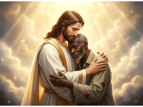 JESUS CARES FOR OLD RAGGED BLACK MAN