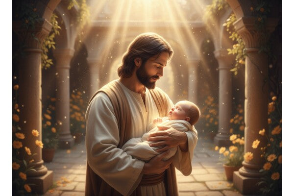 JESUS CONSOLES BEAUTIFUL BABY, IN SHIMMERING LIGHT