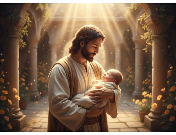JESUS CONSOLES BEAUTIFUL BABY, IN SHIMMERING LIGHT