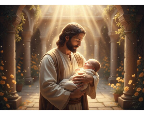 JESUS CONSOLES BEAUTIFUL BABY, IN SHIMMERING LIGHT