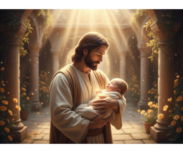 JESUS CONSOLES BEAUTIFUL BABY, IN SHIMMERING LIGHT