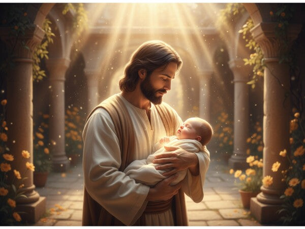 JESUS CONSOLES BEAUTIFUL BABY, IN SHIMMERING LIGHT