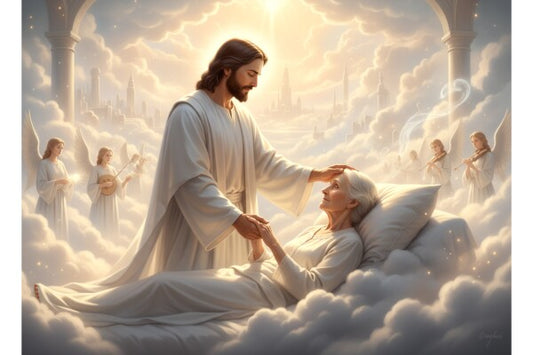 JESUS WELCOMING DYING OLD WOMAN TO HEAVEN