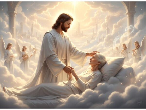 JESUS WELCOMING DYING OLD WOMAN TO HEAVEN