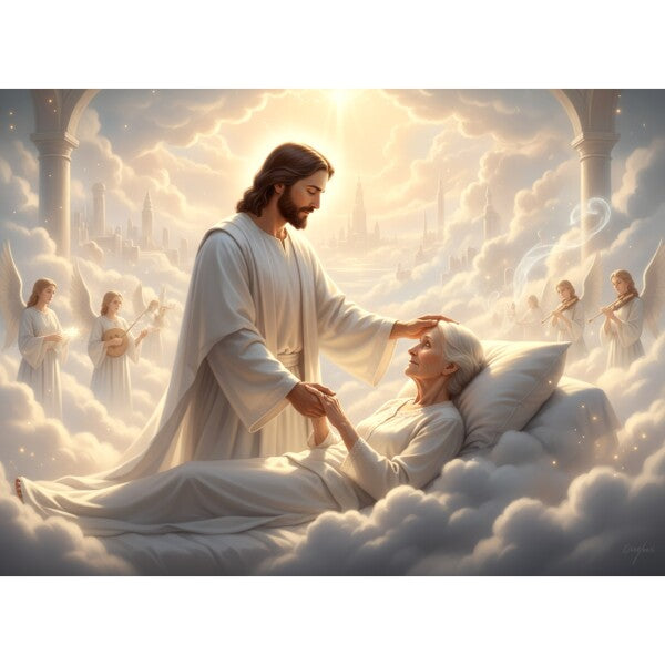 JESUS WELCOMING DYING OLD WOMAN TO HEAVEN