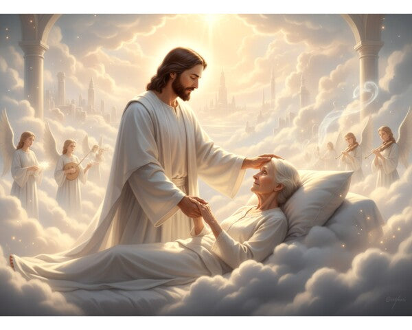 JESUS WELCOMING DYING OLD WOMAN TO HEAVEN