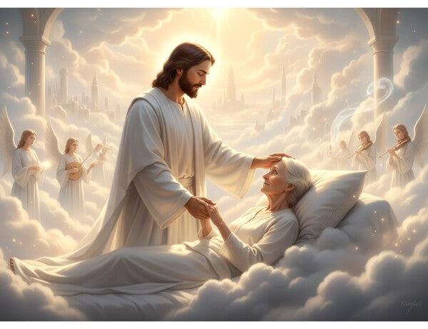 JESUS WELCOMING DYING OLD WOMAN TO HEAVEN