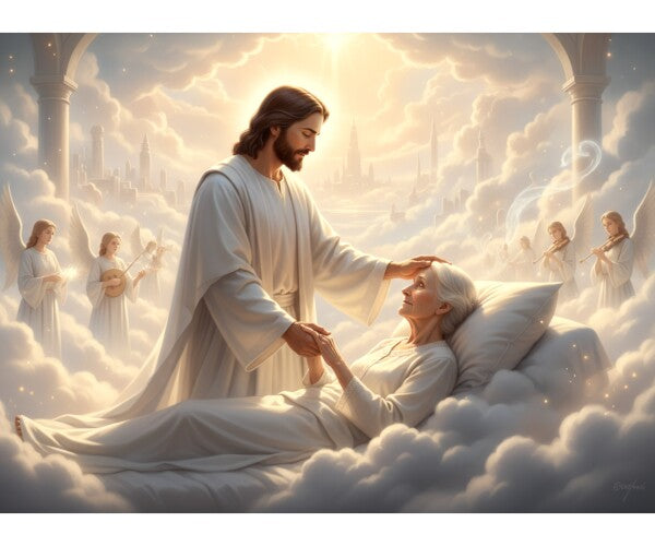 JESUS WELCOMING DYING OLD WOMAN TO HEAVEN