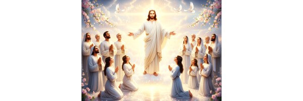 JESUS STANDS IN HEAVENLY LIGHT AMONG HIS EARTLY WORSHIPPERS